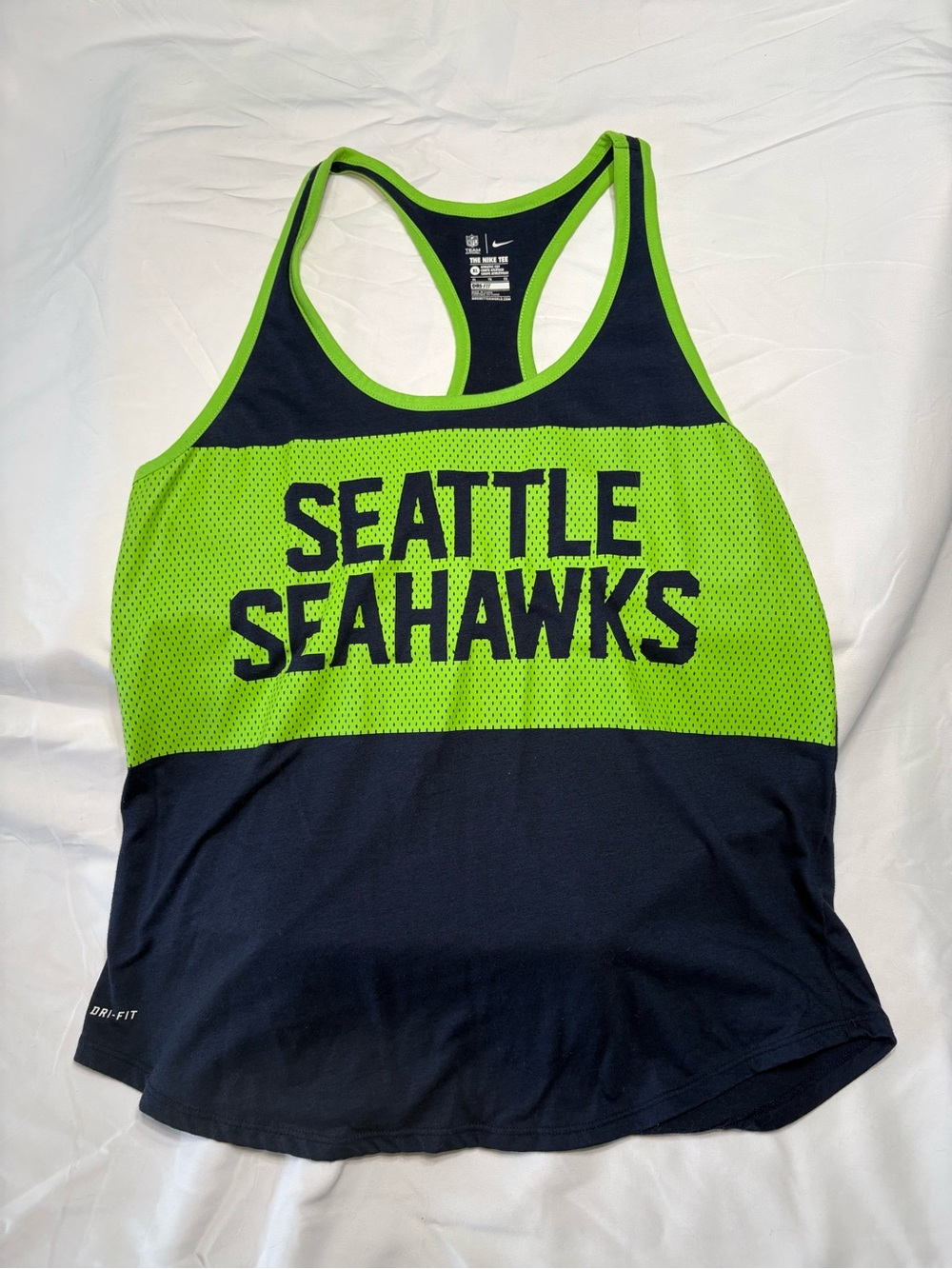Nike Kids Seattle Seahawks Mesh One-Piece in Neon Green and Navy